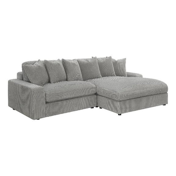 Lain Sectional Sofa with Reversible Chaise- 6 Throw Pillows- Gray Corduroy