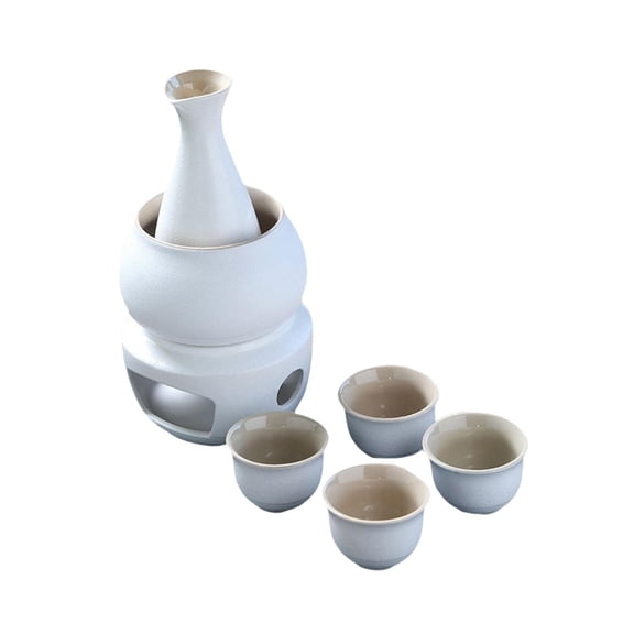 Nishiyuenyi Ceramic Sake Set with Warmer Bowl Japanese Sake Set for Spirits Entertaining White