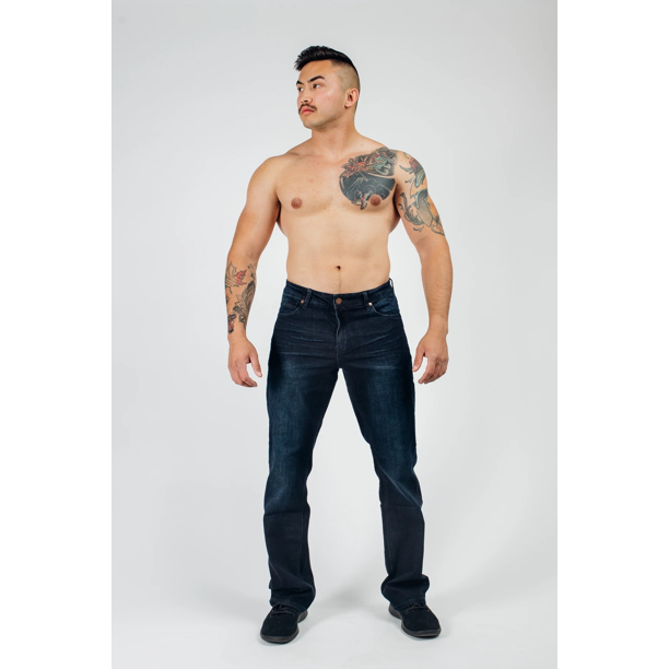 Barbell Apparel Men's Relaxed Athletic Fit Jeans Dark Distressed 40