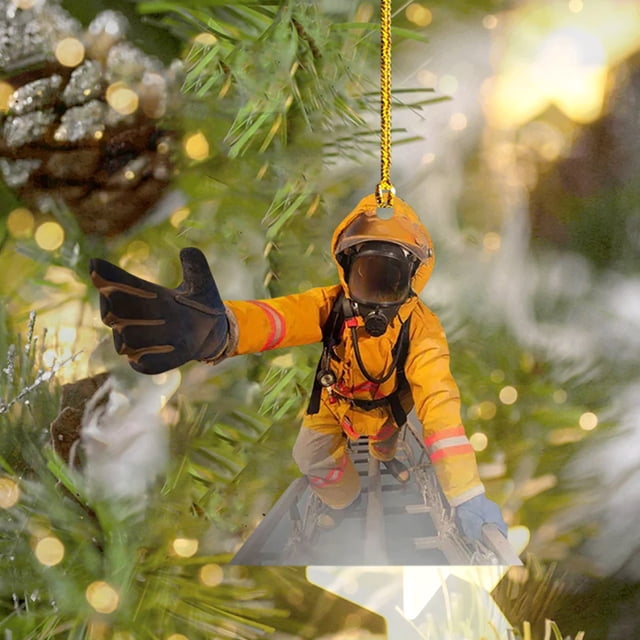 Fiudx Colgante de Bombero, Adorno Acrílico Personalizable, Regalo Personalizado para Él, Diseño Duradero y Elegante, Decoración para Árbol de Navidad, Día Del Padre, Tamaño de 8 Cm, Fácil de Colgar.