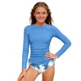 thumbnail image 2 of FASHOFT Girls Two Piece Swimsuits Long Sleeve Ruched Bathing Suit Summer Beach Girl Swimwear Blue 9-10 Y, 2 of 4