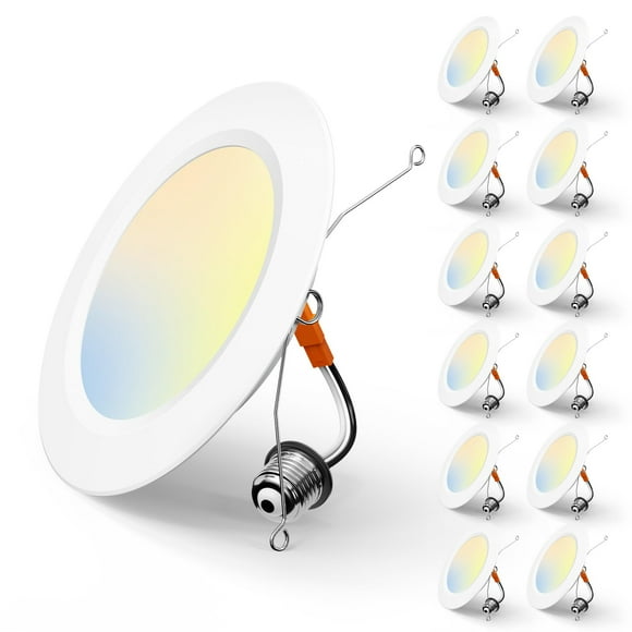 Amico Éclairage Encastré LED 5/6 Pouces 5CCT Lot de 12, 1050LM Lumières Plates, Dimmable, IC, 12W Eqv 110W, 2700K/3000K/4000K/5000K/6000K Sélectionnable, Retrofit Insta