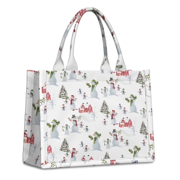 Large Capacity Tote Bag,White Christmas Snowman Pattern Handbag Fashion Luxury Tote Bag,15.7"x13"x 5.1" Inches,Laptop Compatible
