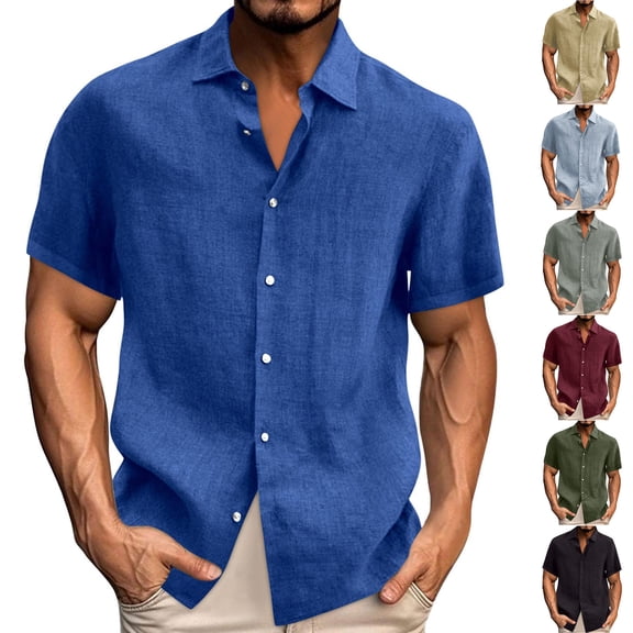 Luvrsol Big & Tall Men Linen Shirts Casual Short Sleeve Button Down Relaxed Fit, S-5XL