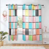 Yayeee Window Curtains Set of 2 for Living Room Light Filtering 63"x42", Colorful Checkered Pattern