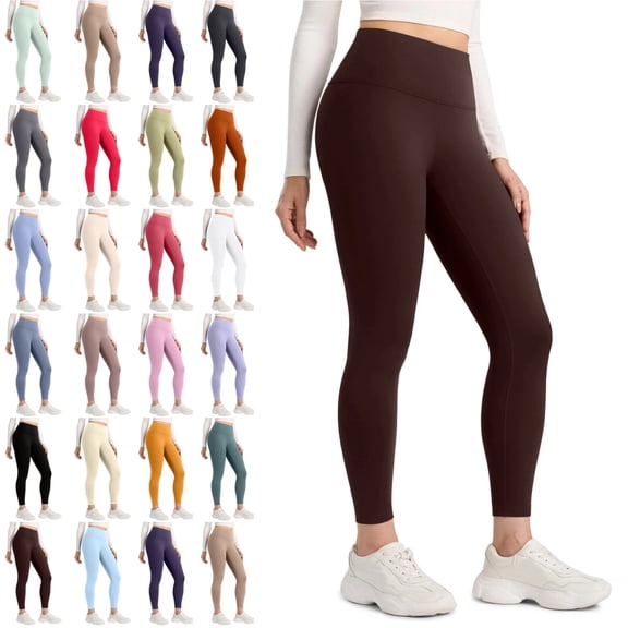 No Front Seam Yoga Leggings- High Waisted Womens Lounge Pants Pilates Workout Athletic Soft Coffee L