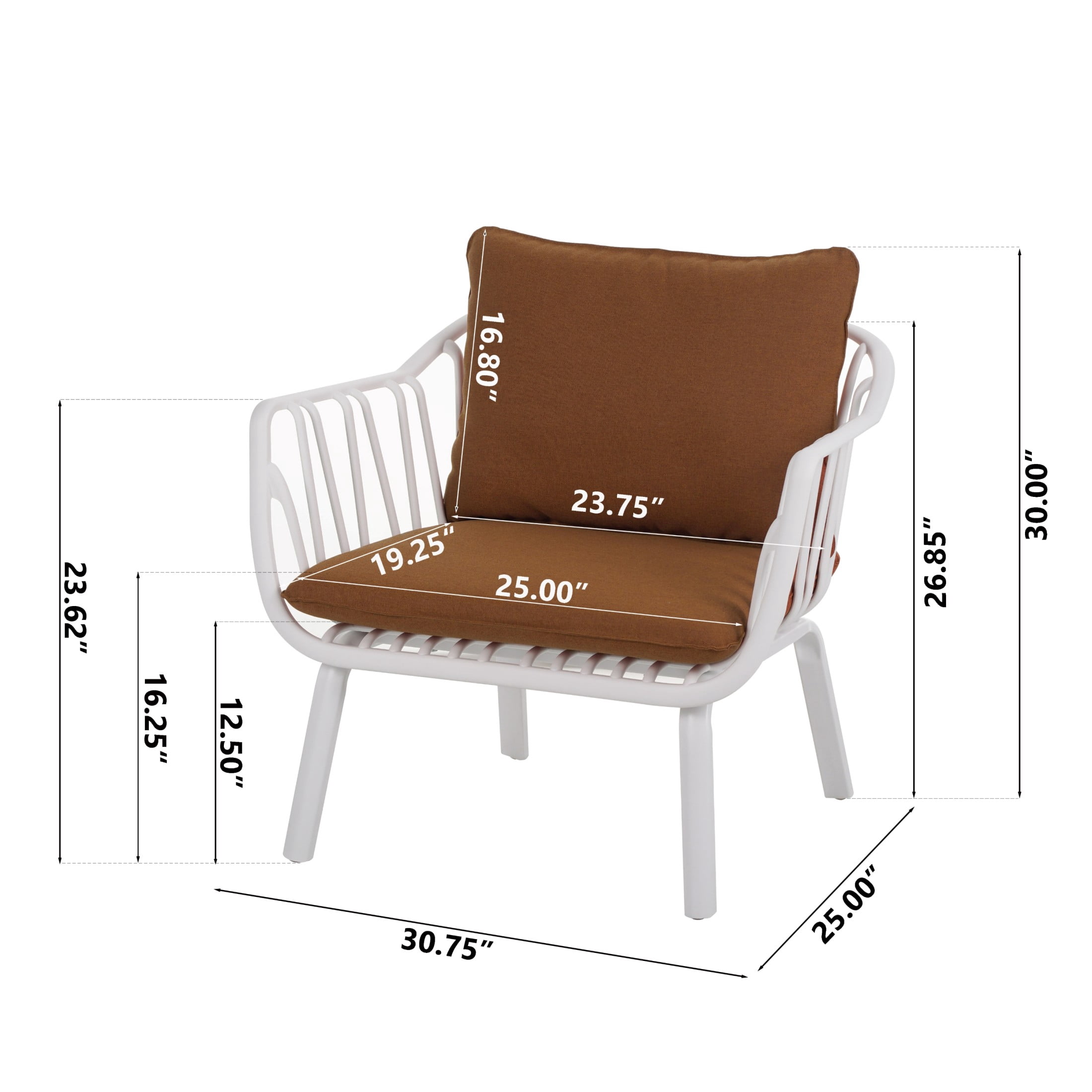 Modern Outdoor Patio Club Chairs with PP Frame, Weather-Resistant Design, White+Brown, Set of 2