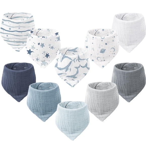 Baberos de muselina Konssy para bebés, paquete de 10 unidades, 100% algodón, suave y absorbente