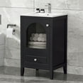 thumbnail image 2 of OUFAN 20" Bathroom Vanity with Ceramic Sink, Bathroom Cabinet with arch Glass Door and Drawer, Modern Bathroom Storage Unit for Bathroom, Black, 2 of 8