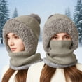 thumbnail image 4 of Women Integrated Knit Hat - Plush Lined Beanie With Neck Warmer, Ear Flap Windproof Warm Stocking Stuffers, For Cold Weather Outdoor Sports Christmas Gifts for Teens, 4 of 5
