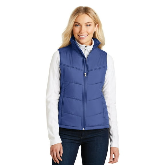 Port Authority Ladies Puffy Vest-XS (Mediterranean Blue/Black)