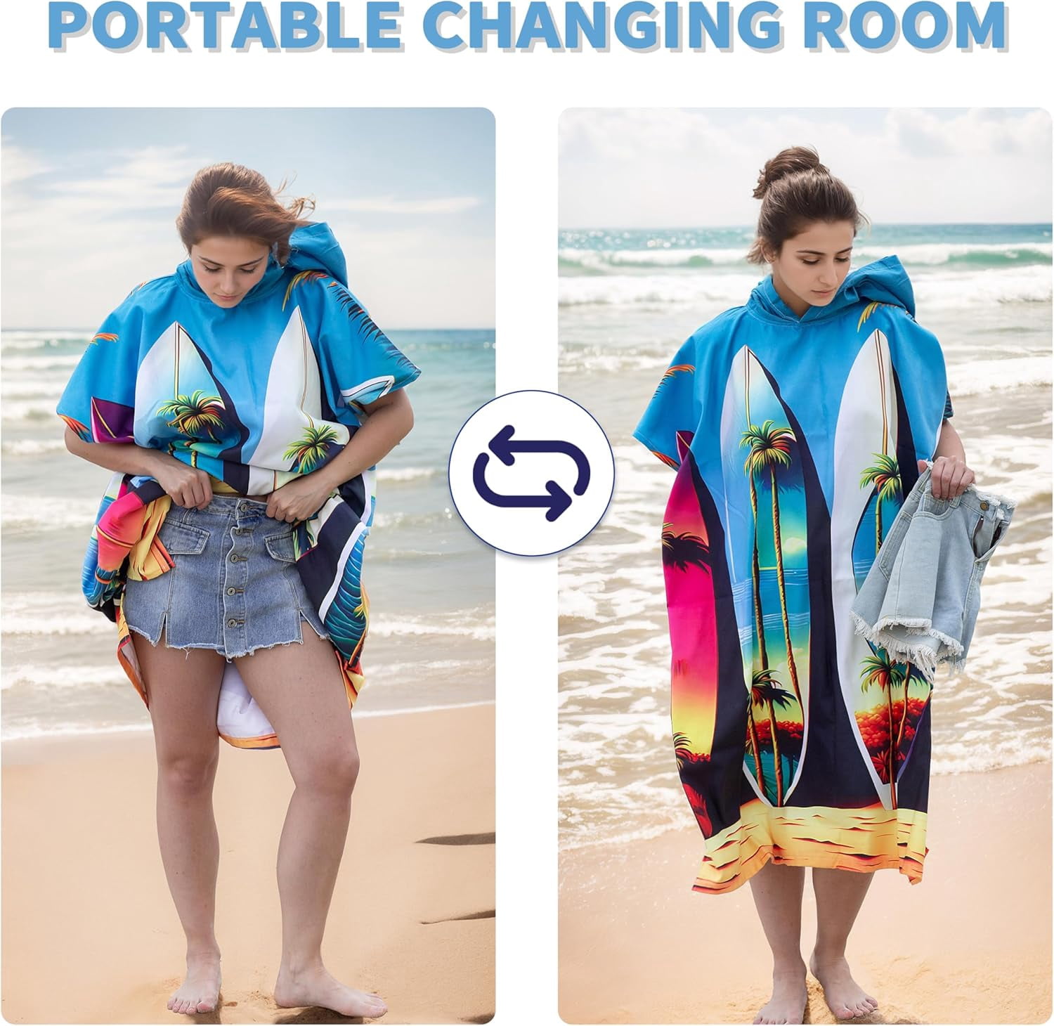 Tirrinia Surf Poncho Changing Towel - Hooded Swim Robe, Portable Dressing Room - View #4