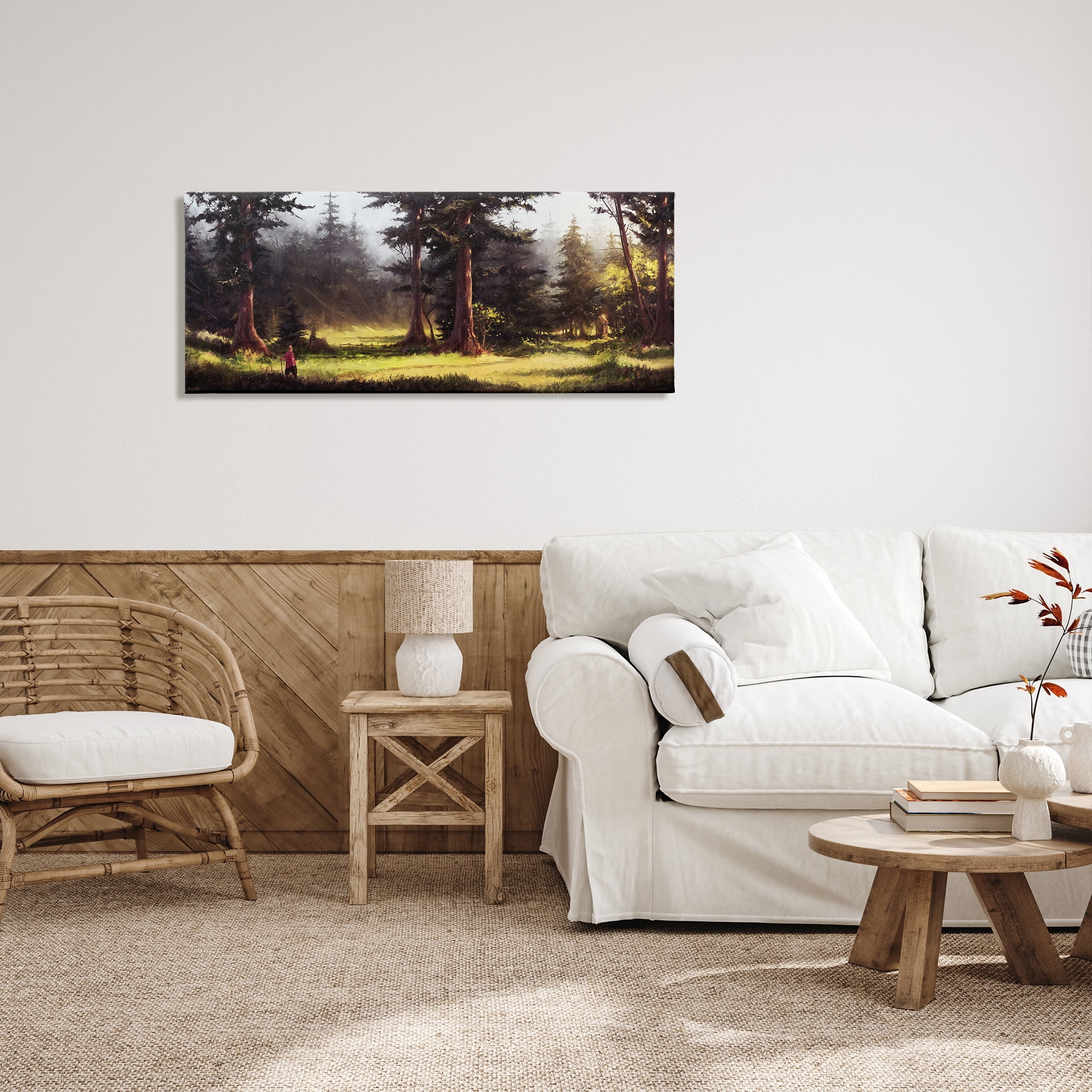 Stupell Industries Hiker in Sunlit Grove Landscape Painting Gallery Wrapped Canvas Art Print Wall Art, 48 x 20