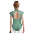 thumbnail image 2 of Haitryli Kids Girls Cap Sleeve Floral Lace Ballet Dance Leotard Backless Gymnastics Jumpsuit One Piece Bodysuit Dancewear Green 15-16, 2 of 5