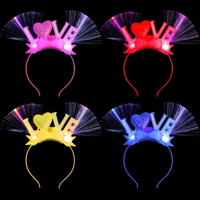 Aro de pelo LED Love - 4 diademas de fibra óptica brillante para fiesta para niños