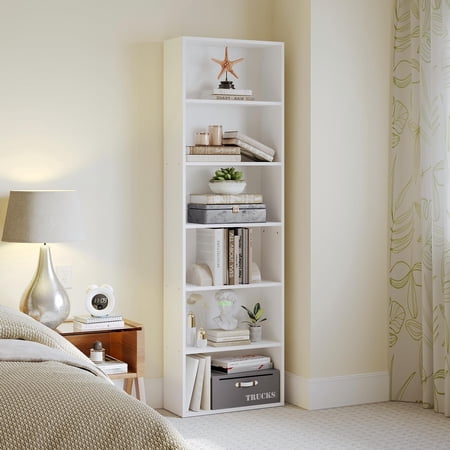Bookshelf 6-Tier Open Bookcase Storage Shelves Display Storage Shelves Floor Standing Unit Decor Furniture for Office Living Room Bedroom White