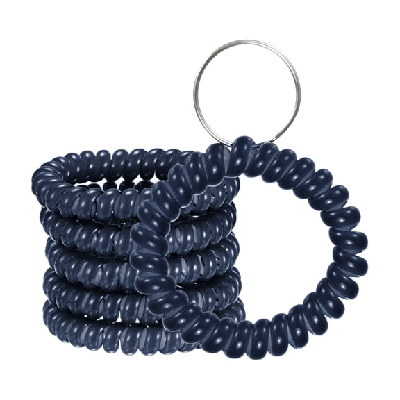 Uxcell 6-Pack Wrist Coil Keychain Wristlet, 2 Inch Plastic Spiral Spring Wristband with Steel Key Rings [Dark Blue]