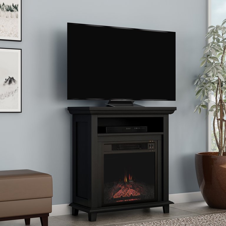 Electric Fireplace TV Stand– 29” Freestanding Console with Shelf, Faux Logs  and LED Flames, Space Heater Entertainment Center by Northwest (Black) -  Walmart.com