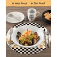 thumbnail image 3 of 13 Inch Round Placemats Set of 4, Sunflowers Rooster Non Slip Heat Insulation PP Table Mats, Farmhouse Vintage Black White Plaid Washable Place Mats for Kitchen Dining Party Table Decor, 3 of 7