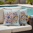 thumbnail image 5 of Blue White Daisy Flowers Pillow Covers 2 Pack Spring Plants Watercolor Green Pillowcase Waterproof Outdoor Throw Pillow Cover for Patio Garden Square Cushion 16”x16”, 5 of 9