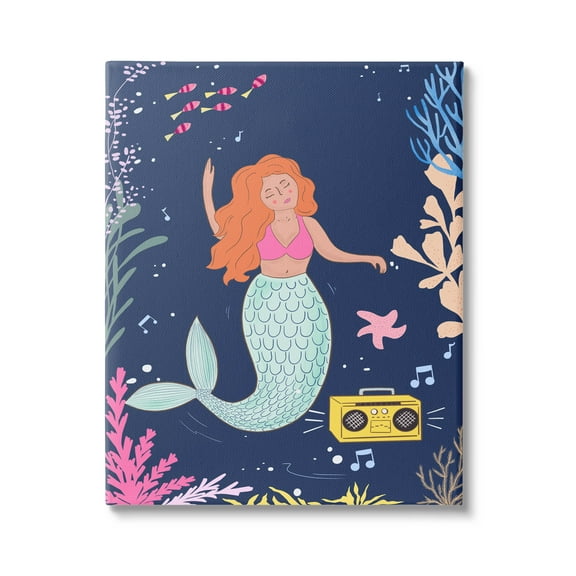 Stupell Industries Happy Mermaid Dancing Boombox Graphic Art Gallery Wrapped Canvas Print Wall Art, Design by Nikita Jariwala