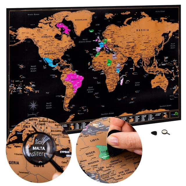 Mapa mundial para rascar con todos los estados de EE. UU. | Grande 28 x 17 pulgadas donde yo