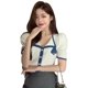 thumbnail image 1 of Camisa de solapa para mujer con manga abullonada, top corto, camiseta de bloque de color de punto para niña, blanco Noticed AP001562-03B, 1 of 7