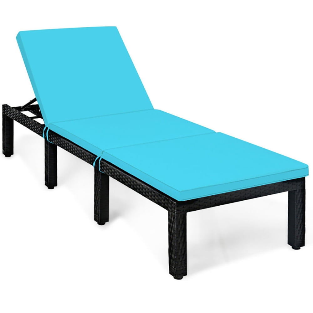 Aimee Lii Patio Rattan Lounge Chair Chaise Couch Cushioned Height Adjustable, Outdoor Chairs, Patio Loungers, Blue