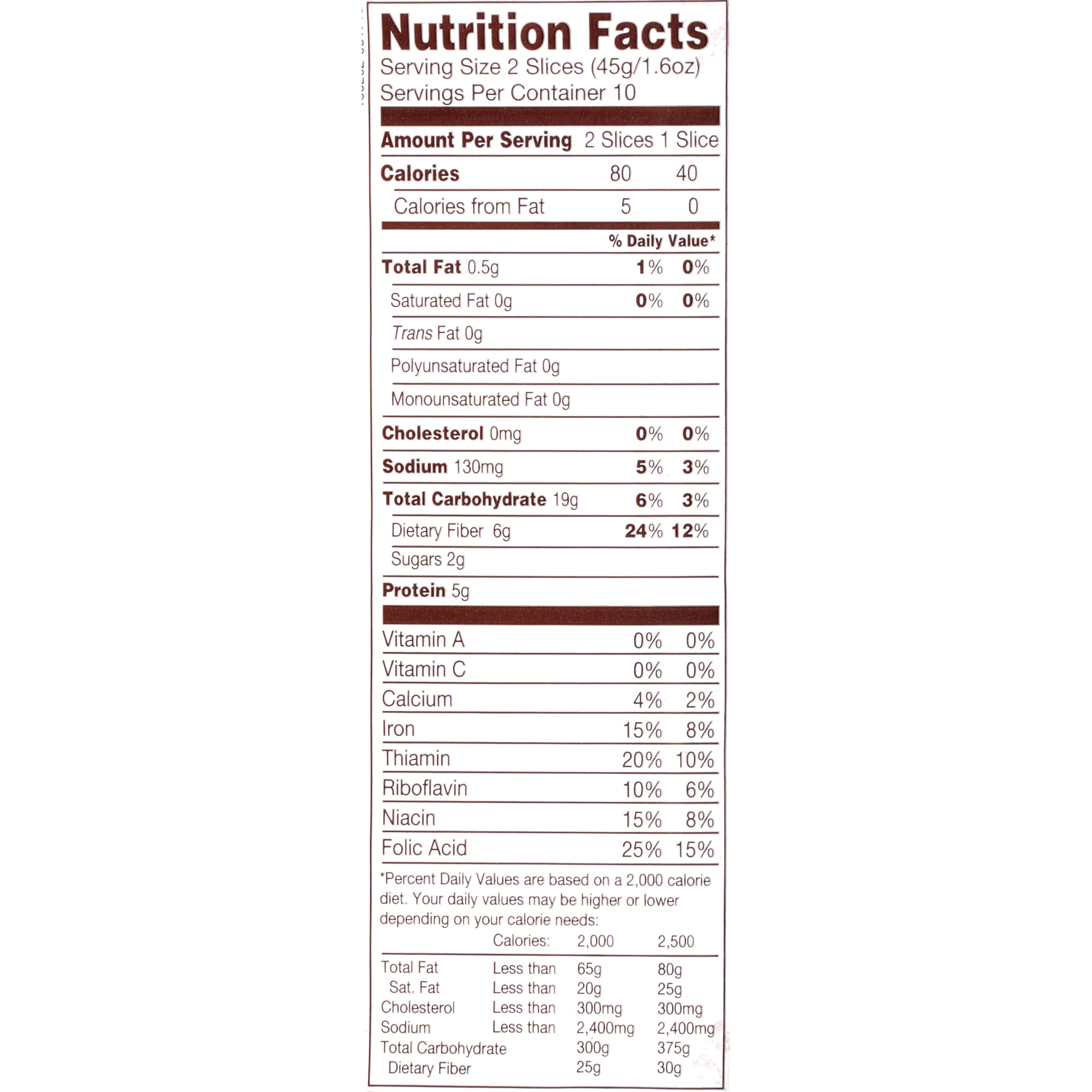 33 Nature's Own Sugar Free Bread Nutrition Label - Label ...