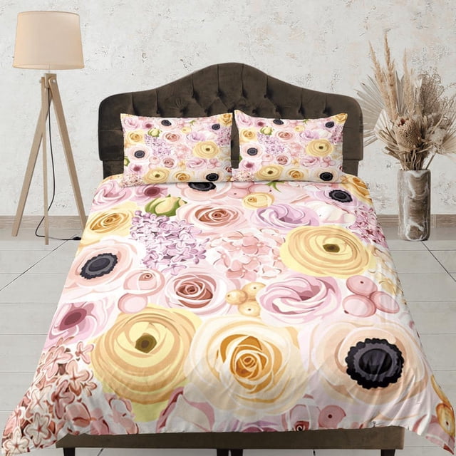 Rosas Rosas Beige Juego de Funda Nórdica Colorido Colcha, Floral Dormitorio Ropa de Cama