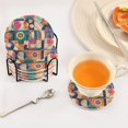 thumbnail image 3 of Yayeee 6 PCS Drink Coasters with Holder Set Woven Absorbent Round Tabletop Hot Pad, Orange Geometric, 3 of 7