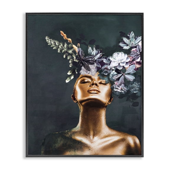 Stupell Industries Contemporary Female Portrait with Succulents Black Framed Giclee Art, 11 x 14, by Design Fabrikken