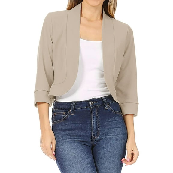 Vedolay Blazer jacket Womens Fashion Open Front Long Sleeve Office Blazer Jackets with Pocket,Beige M