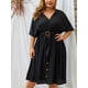 thumbnail image 4 of Vestido a media pierna con cuello en V y decoración de botones de murciélago de talla grande con cinturón, vestido a media pierna elegante para mujer, 4 of 4