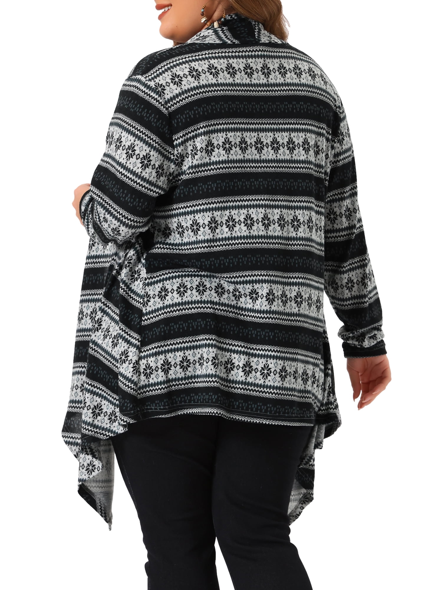 DARING DIVA Plus Size Front Open Lightweight Striped Long Sweaters 2X Black