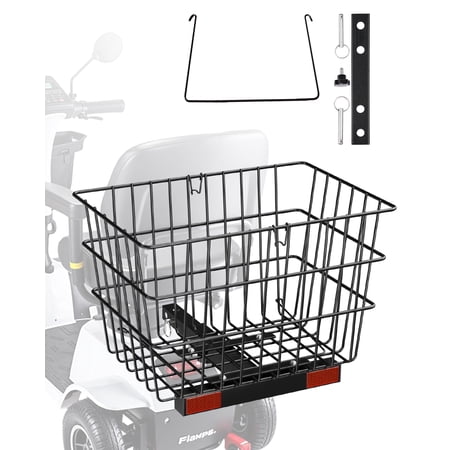 VEVOR Scooter Rear Basket, Heavy Duty Metal Wire Basket with Handle, Spacious Cargo Basket, Works with 1-inch Receiver, Compatible with Most Golden, Drive & Pride Mobility Scooter
