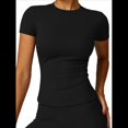 thumbnail image 1 of Camiseta Básica de Verano para Mujer, Corta, Cuello Redondo, Corte Ajustado, Top Corto Negro XL, 1 of 10