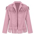 thumbnail image 4 of Kids Girls Toddler Fringe Suede Moto Jacket Long Sleeve Open Front Warm Cozy Windproof Western Utility Outerwear 11-12 Years, 4 of 9