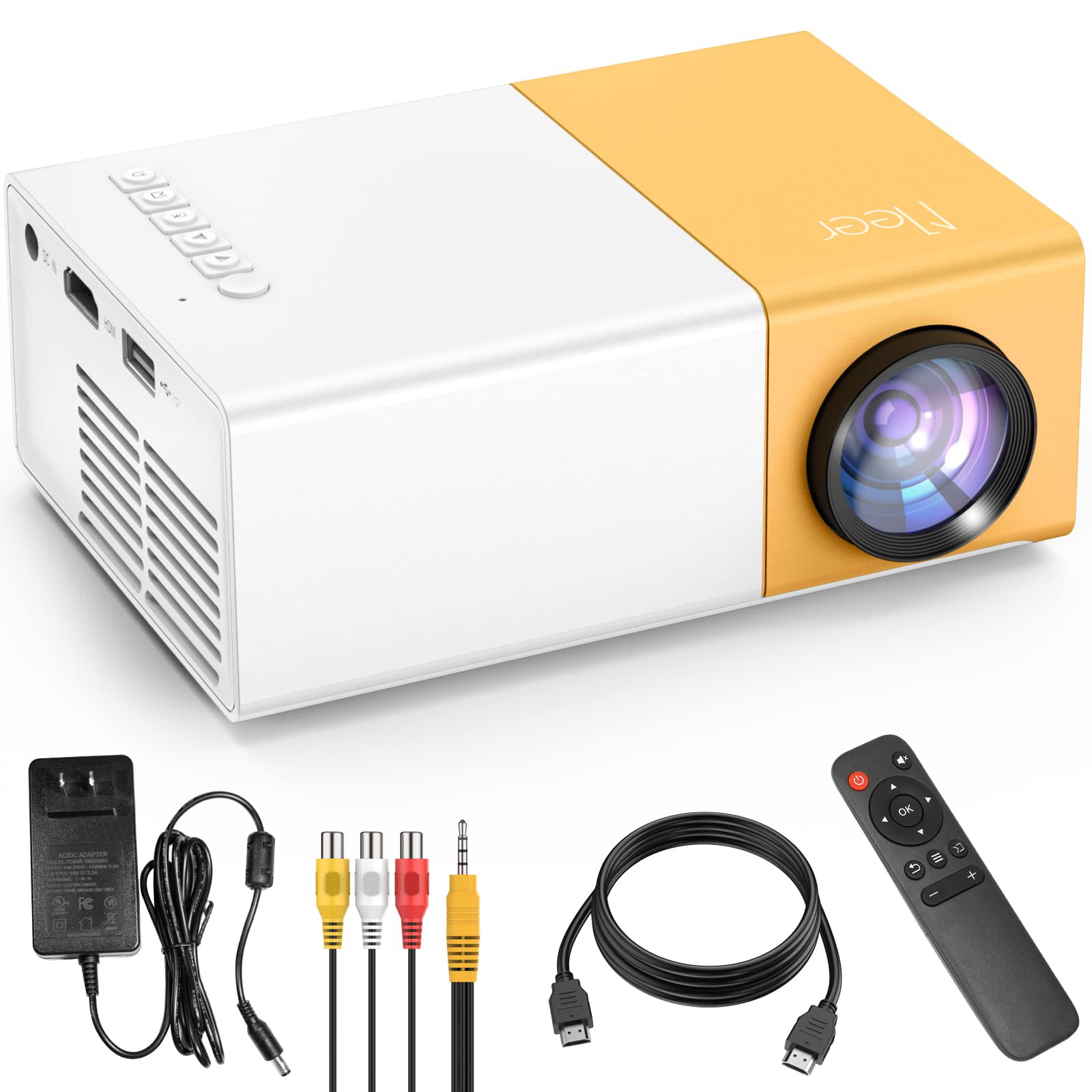  Meer Mini Projector,Portable Movie Projector,Smart Home  Projector,Neat Projector for  iOS,Android,Windows,PS5,Laptop,TV-Stick,Compatible with HDMI,USB,Audio,TF  Card,AV and Remote Control : Electronics