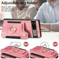 thumbnail image 6 of Wallet Case for Google Pixel 8, Ring Holder Kickstand Retro Premium Leather Credit Card Holder [ RFID Blocking ] Case with Wrist Strap Back Magnetic Clasp Flip for Google Pixel 8, Pink, 6 of 14