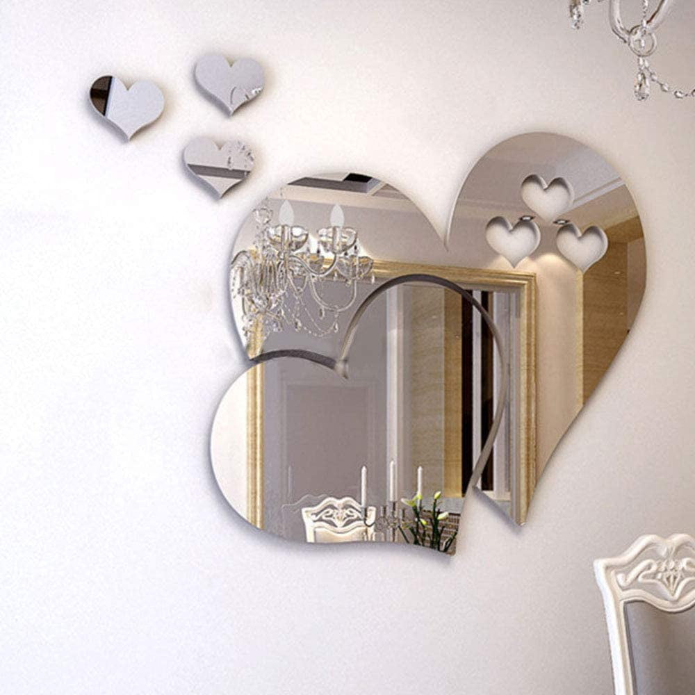 Phonesoap 3D Acrylic Mirror Wall Decor Stickers Heart Shaped DIY Self Adhesive Wall Art Decals Home Removable Decorations for Living Room Bedroom