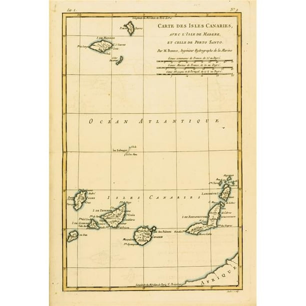 Posterazzi DPI1859954 Carte des Îles Canaries Madeira & Porto Santo Circa.1760 de l'Atlas de Affiche, 12 x 18