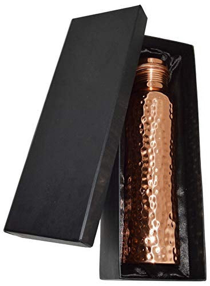 2 Pack 30 Ounce Pure Copper Drinking Vessel in Elegant Gift Box, Hammered Water Bottle with Screw-On Cap, Ayurvedic Benefits