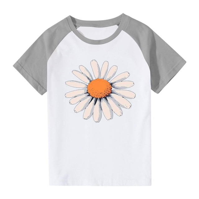 Zpanxa T-Shirts pour Tout-Petites Fille Été Imprimé Col Rond Manches Courtes Blouse d'École T-Shirt Imprimé avec Polyester Spandex 3 Ans