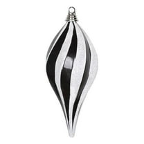 Pemberly Row 12'' Plastic Glitter Swirl Drop Christmas Ornament in Black/White