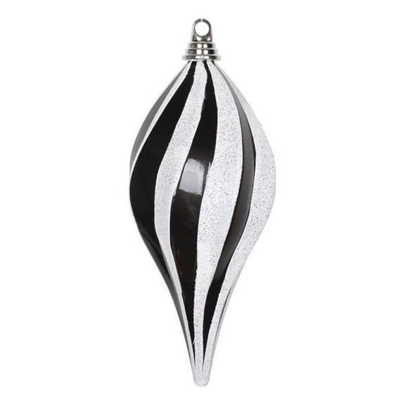Pemberly Row 12'' Plastic Glitter Swirl Drop Christmas Ornament in Black/White