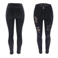 thumbnail image 6 of ZHOGXU Women's Distressed Jeans Solid Color Slim Fit Ankle-Length Stretch Comfortable Trendy Denim Pants Trousers For Casual Daily Wear,Black,M, 6 of 9