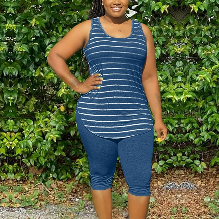 Posijego Women Two Piece Summer Outfit Plus Size Lounge Suit