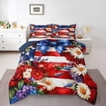 thumbnail image 1 of Ensemble de Literie Jour de l'Indépendance Taille Complète, Rayures Rouges Bleues Étoiles Drapeau Américain Ensemble de Literie pour Jeunes, Nœud Bleu Marguerites Aquarelle Couette, 3 Pcs 2 Taies d'Oreiller, 1 of 6