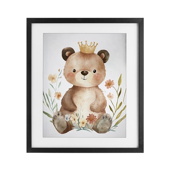 Stupell Industries Farmhouse Whimsical Crowned Baby Bear Black Framed Print Under Glass, 13 x 16, by Ramona Murdock
